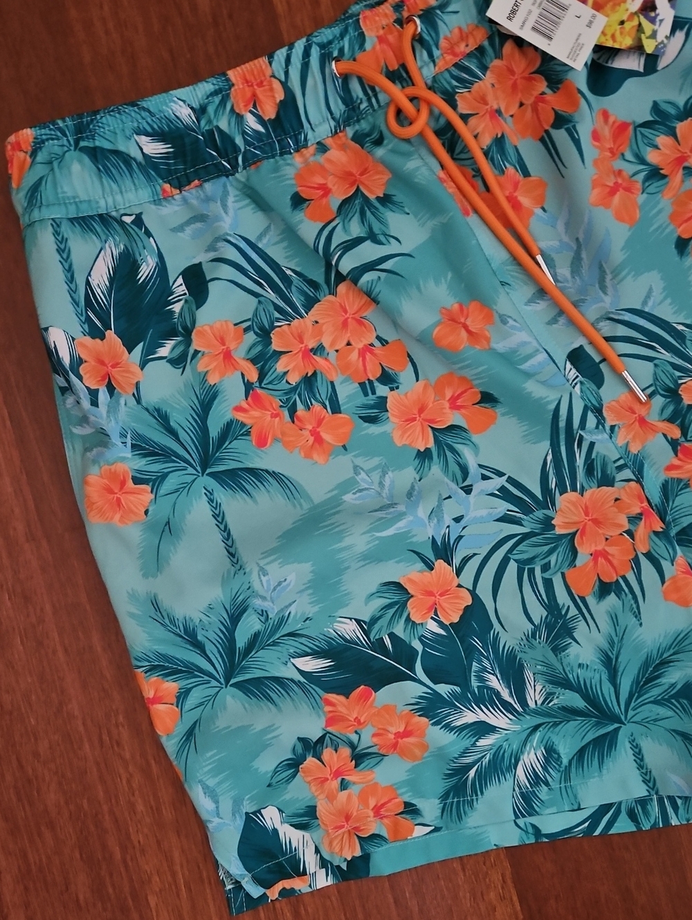 Robert Graham Tropical Forest- Cabbage Green Orange Floral Hybrid Swim Shorts Lg